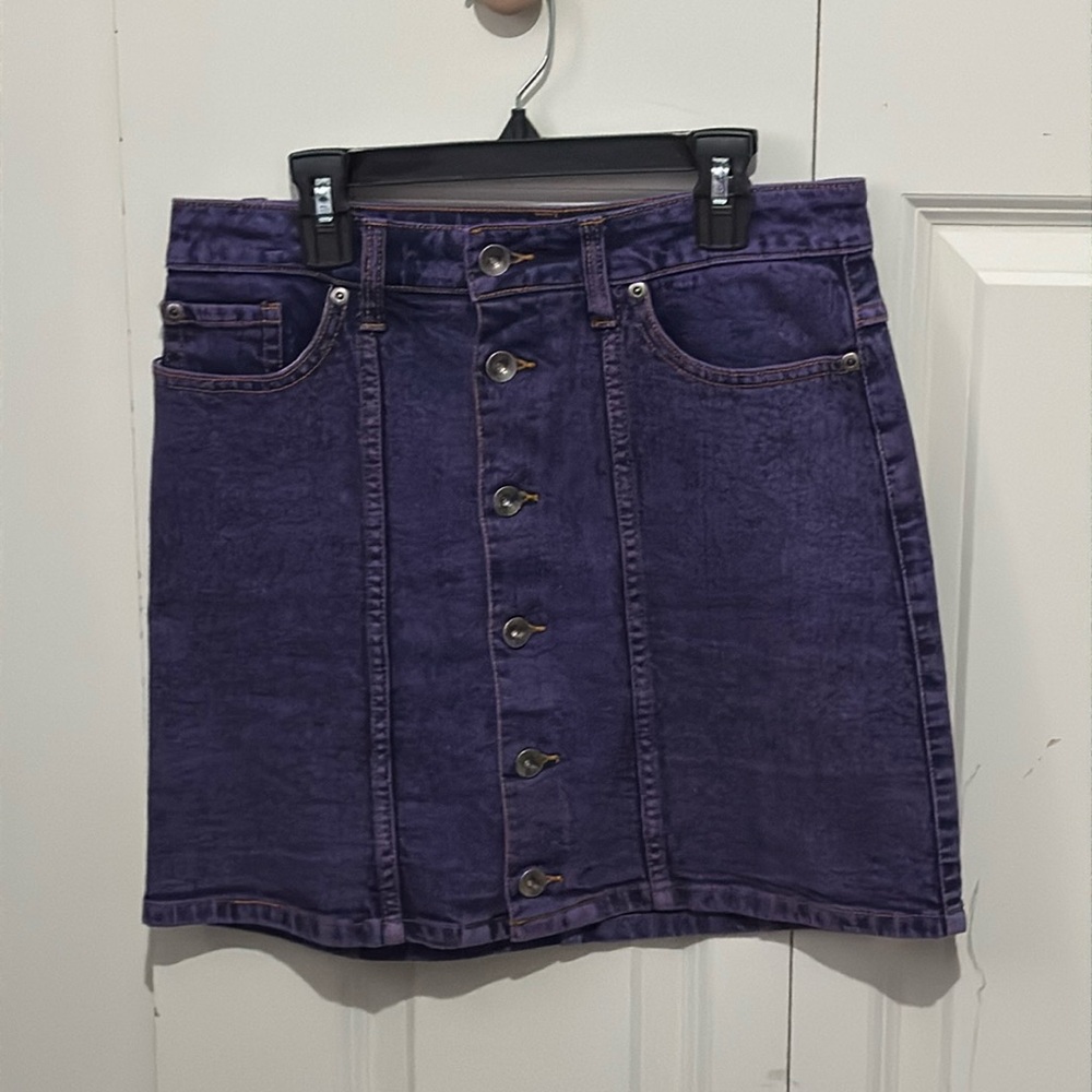 Hot Topic Purple Acid Wash Button Up Denim Skirt